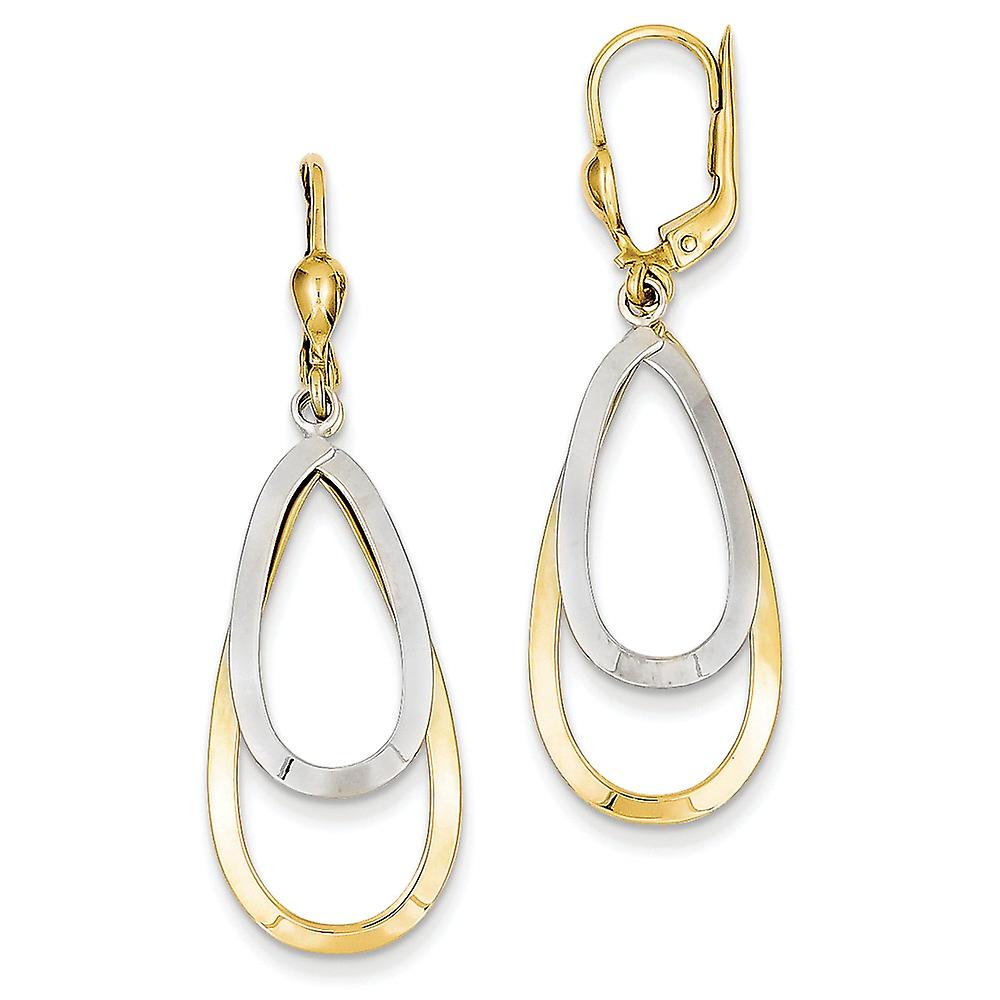 14kツートンポリッシュゴールドオーバルレバーバックドロップイヤリング40x38mm女性用ダングルイヤリング - 2.5グラム