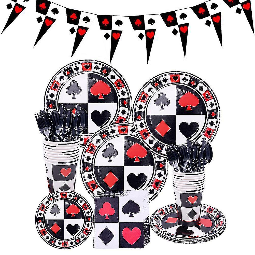113Pcs Poker Themed Disposable Tableware Banner Set Paper Dinnerware Party
