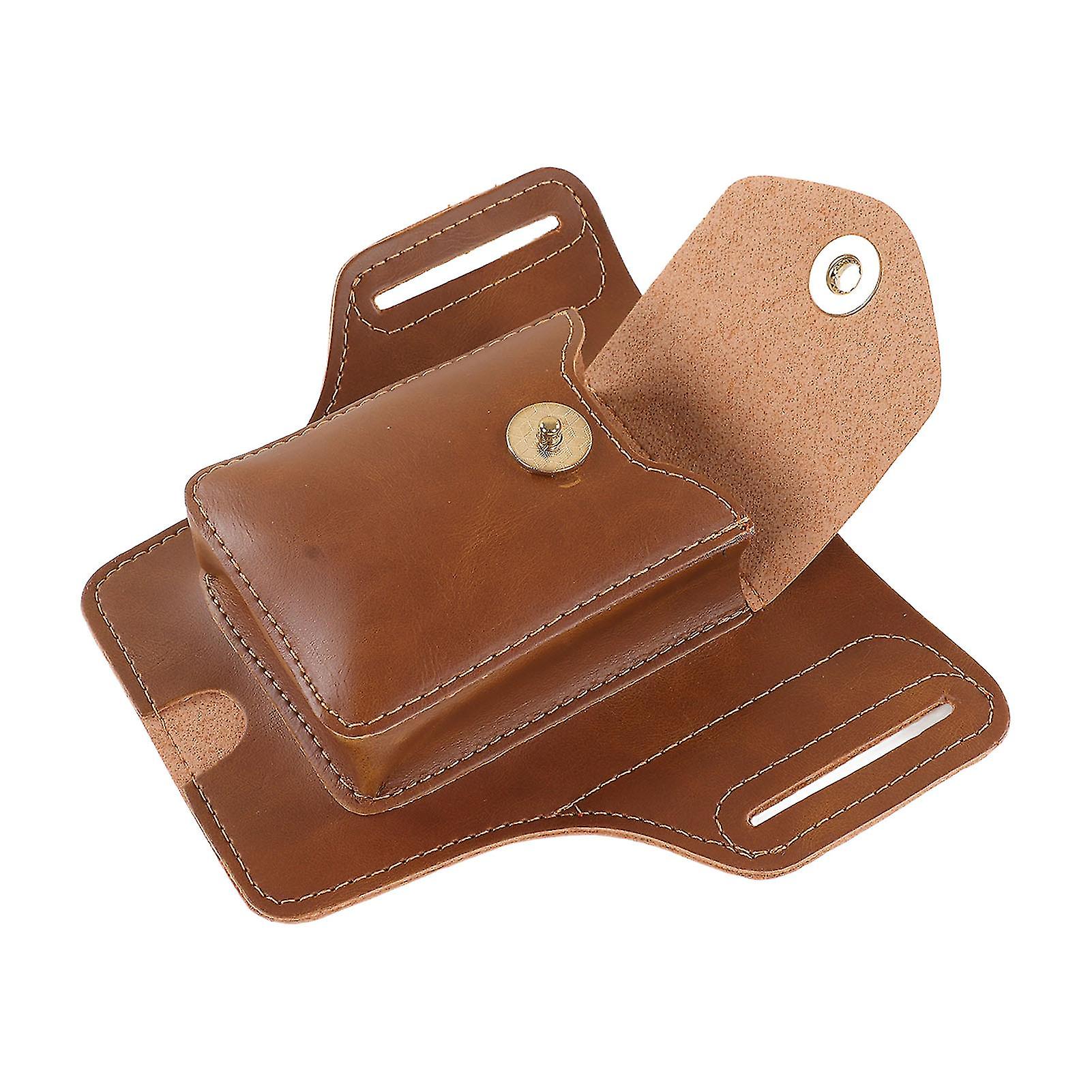 PU Leather Cigarette and Lighter Case Pouch with Belt Loop for 20 Count Cigarette Men's Cellphone Waist Belt Pouch Apricot