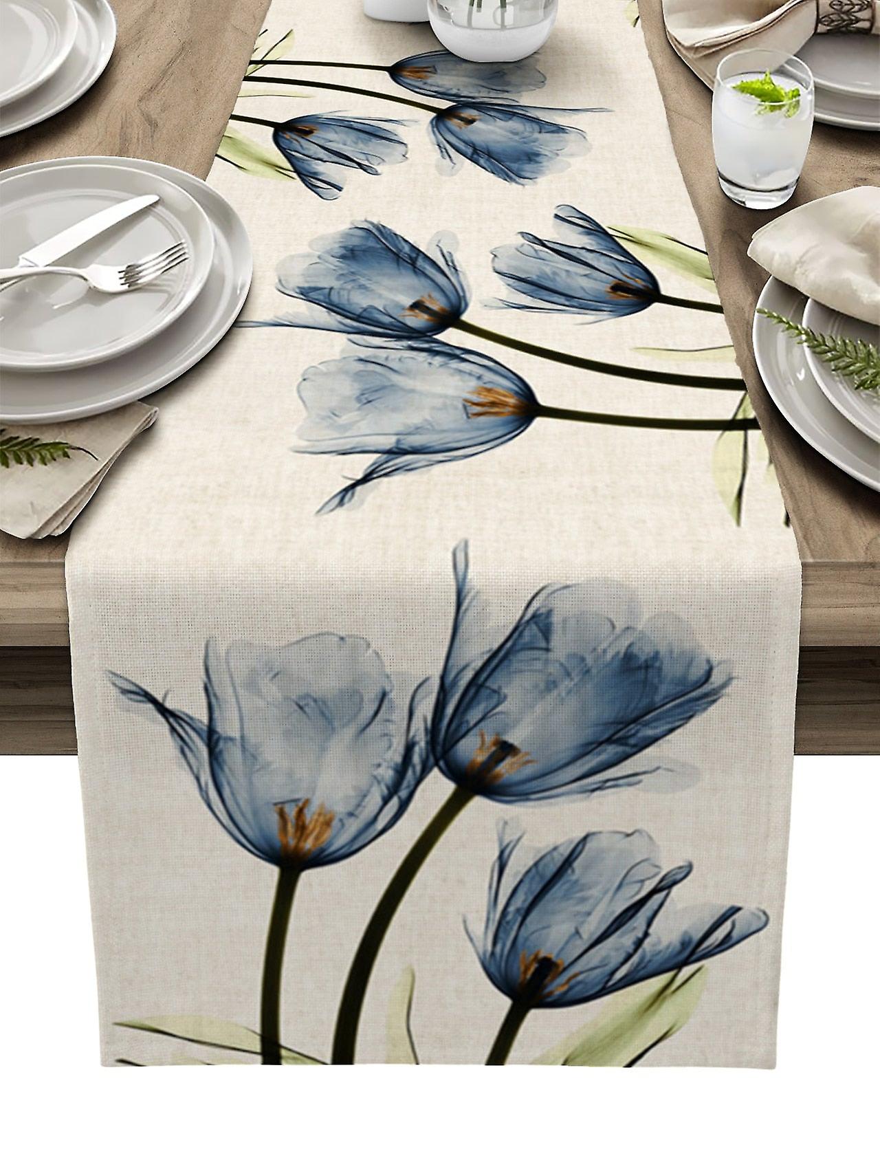 Blue Tulip Table Runner per tavolo da pranzo Cucina Decor Anti-macchia tavolo da pranzo tovaglia rettangolare tavolo da pranzo runner Lxm10482 150-...