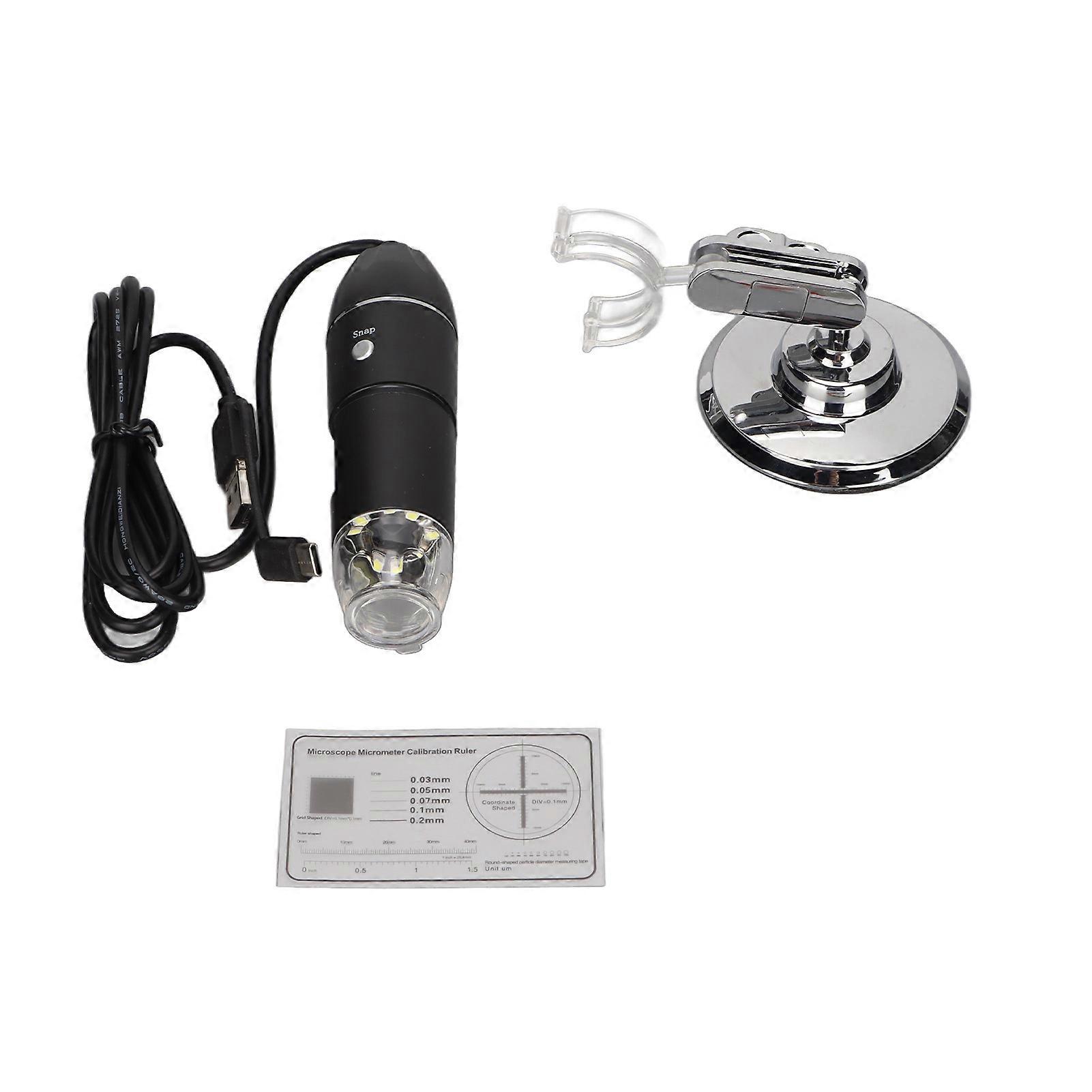 Adjustable 3 in 1 Type C Micro USB 8 LED Digital Microscope 50x?1600x Magnification for Window A-B