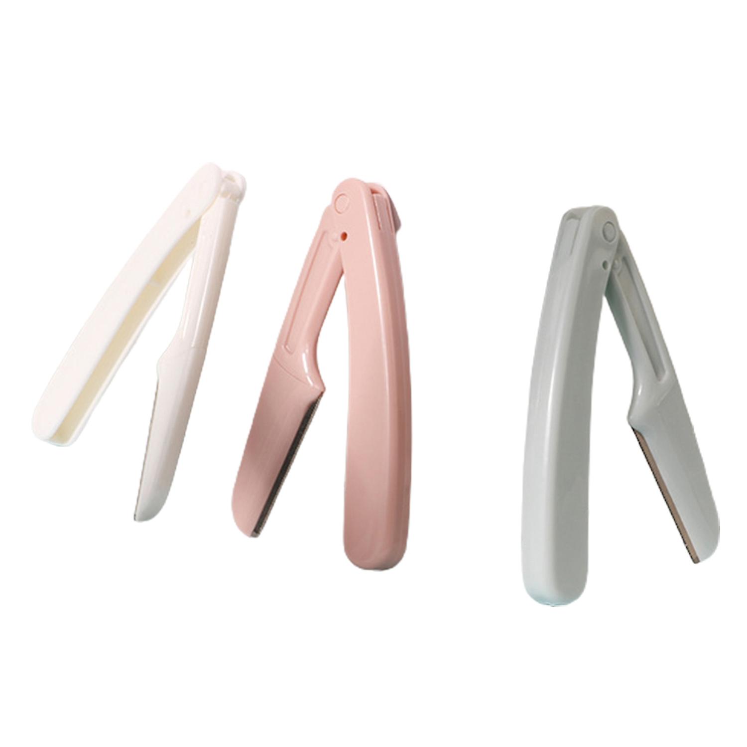 3Pcs Eyebrow Trimmer Easy to Clean Comfortable Handle Safe Foldable Removable Blade Girlfriend Gift