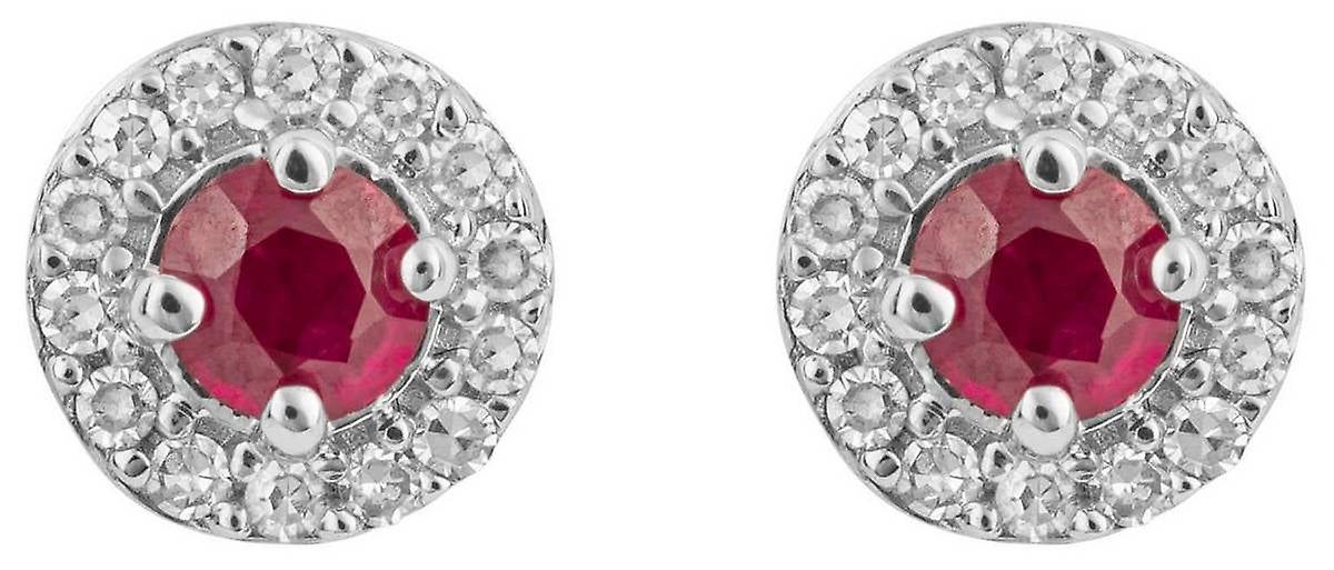 Elements Gold Ruby and Diamond Earrings - Red/Silver