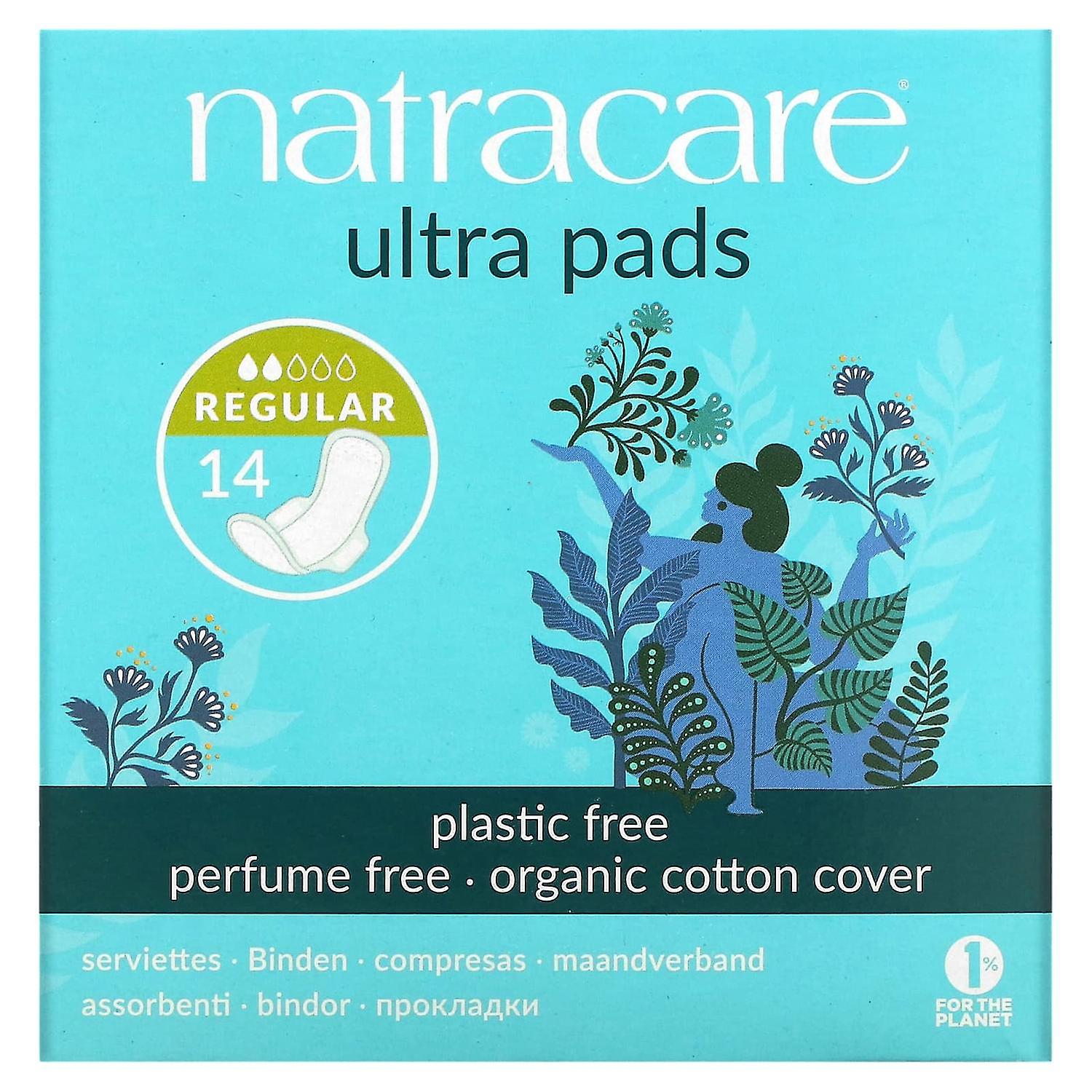 Natracare, فوط فائقة، غطاء قطن عضوي، عادي، 14 فوطة