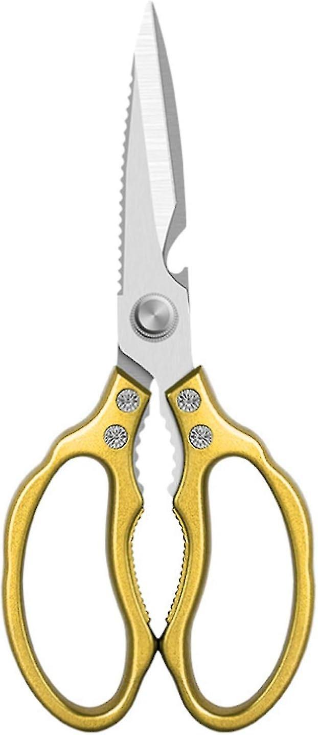 Multifunctional Household Scissors, Stainless Steel Kitchen Scissors with Serrated Function (Golden)