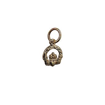 9ct Gold 8x6mm diamond cut Claddagh Pendant or Charm