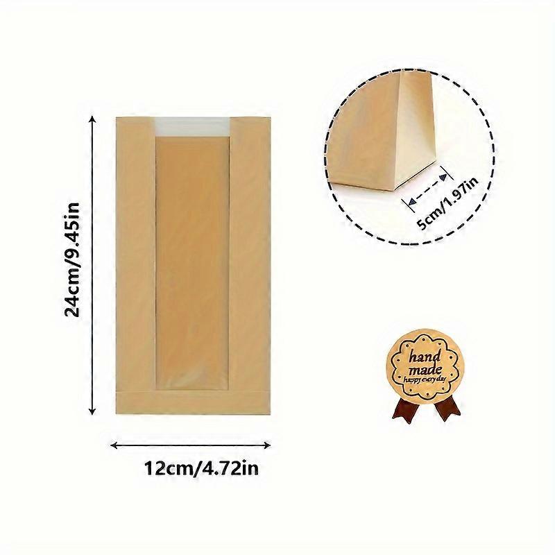 50個、透明な窓付きのベーカリー紙袋、パン/トースト/クロワッサン/クッキー/スナックの包装に最適、無料ステッカー付き