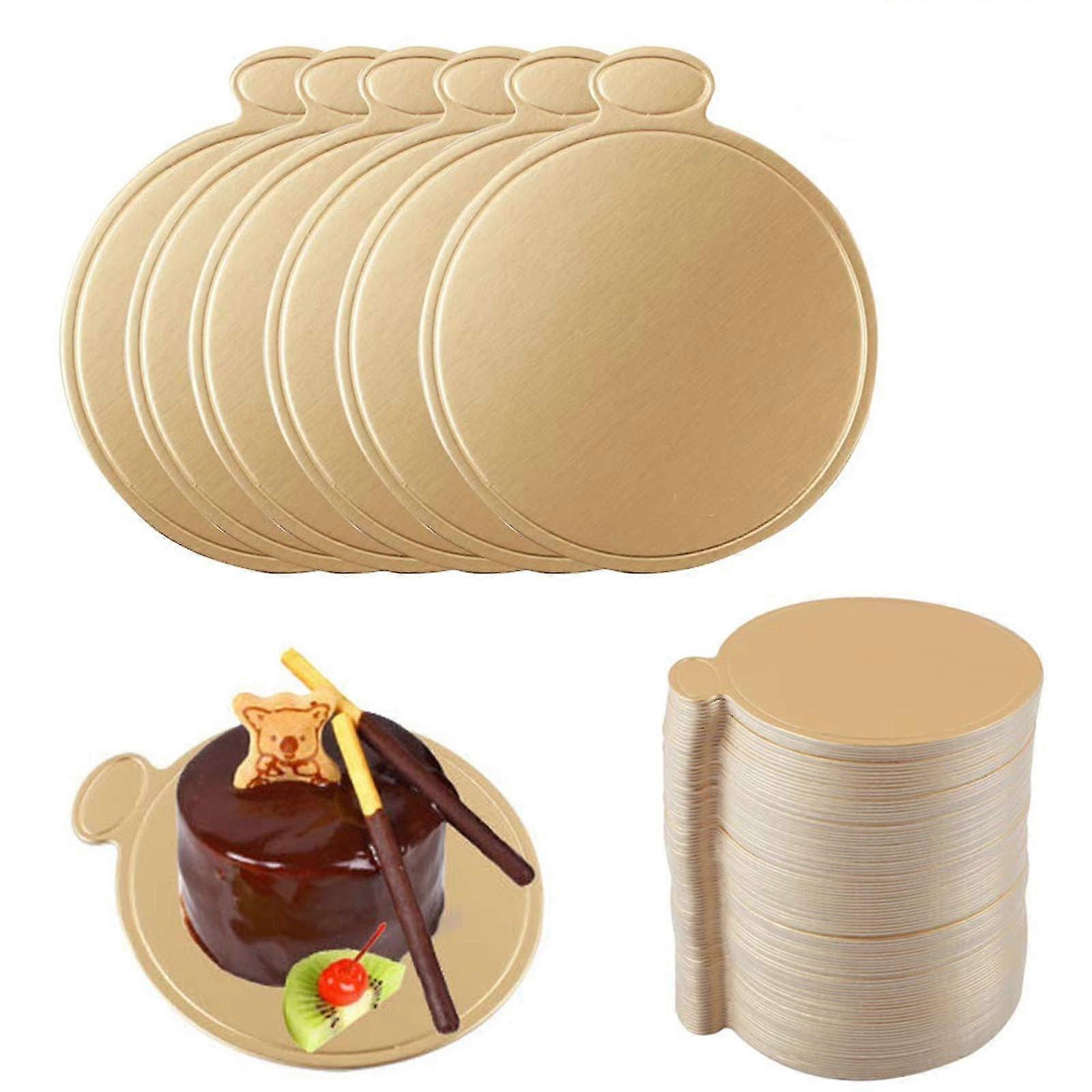 Mini pap kagebunde, 100 stk Golden Mousse Cake Boards Kagepapirplader til bryllupsfødselsdag