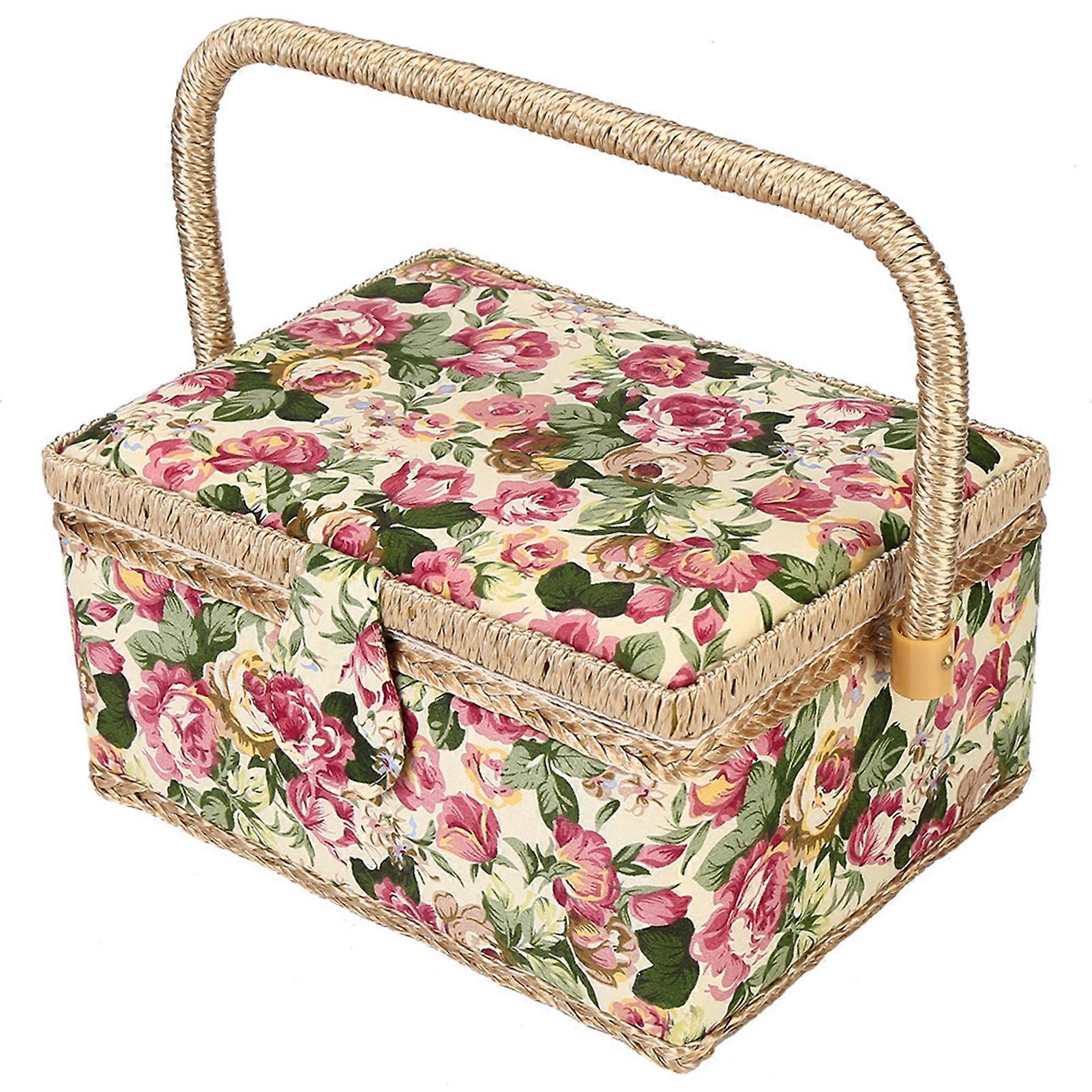 Craft Sewing Tool Needle Thread Basket Fabric Household Storage Box (Rose)