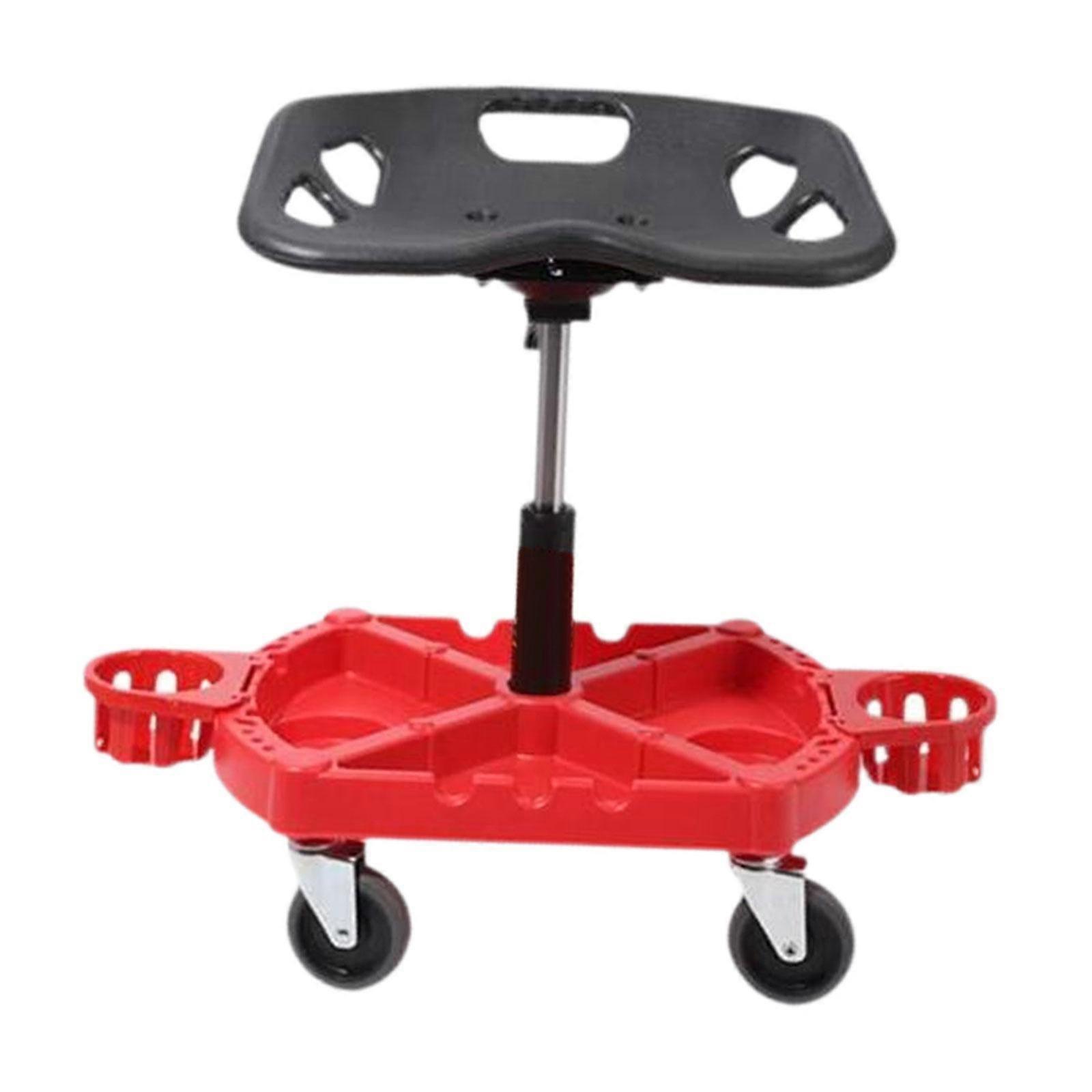 Rolling Garage Stool with Casters Versatile for Workshop Car Detailing Chair Red