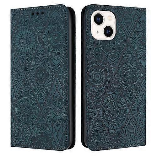 For iPhone 15 Ethnic Embossed Adsorption Leather Mobile Phone Case