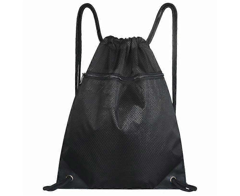 Black String Drawstring Bag Backpack With Zip Pocket