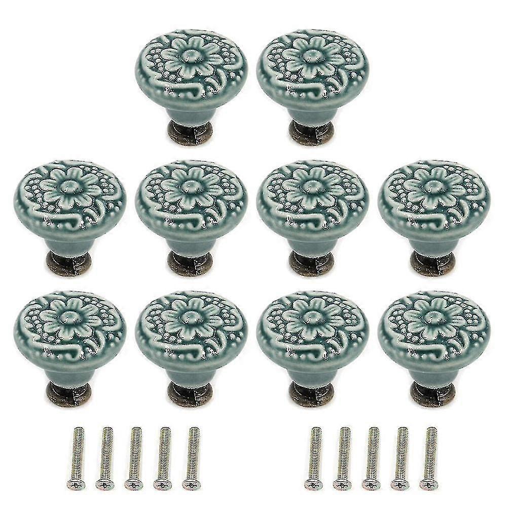 10pcs Decorative Knob Ceramic Knobs Pull Tool With Mounting Screws