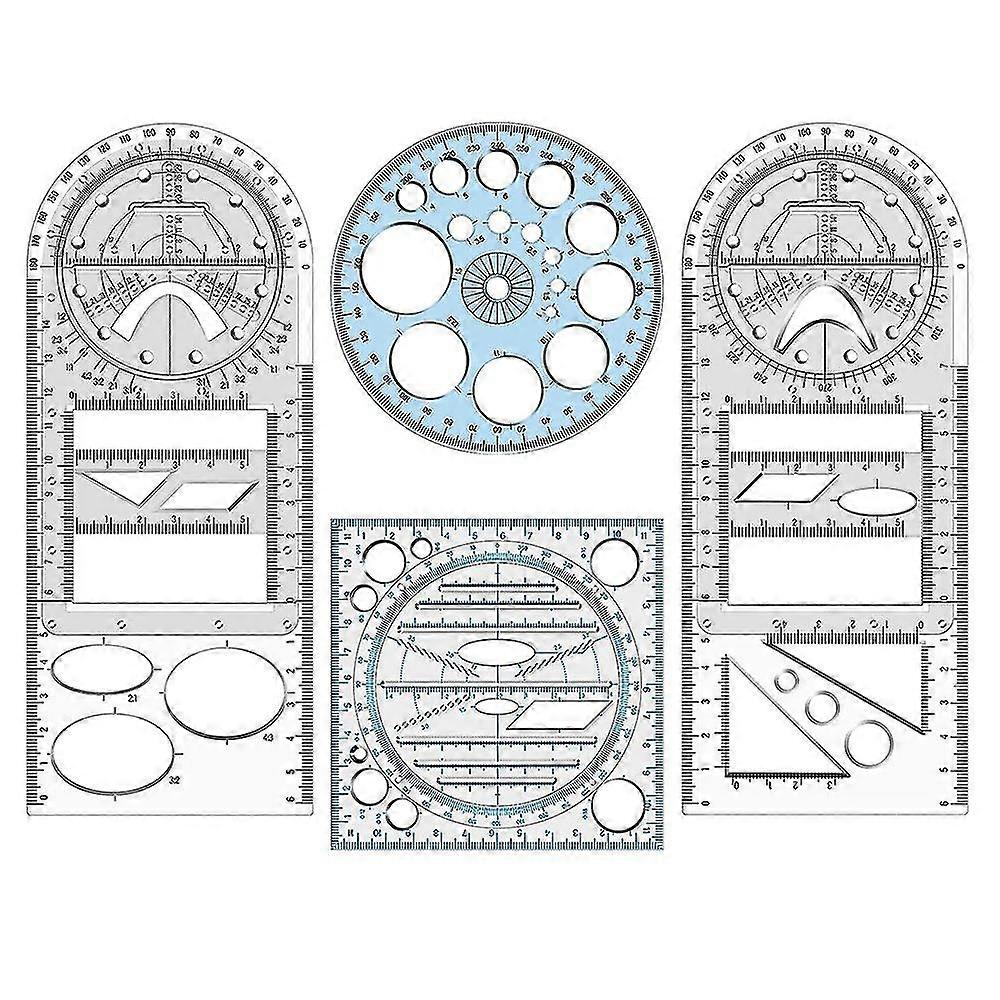 4pcs Multifunctional Geometric Ruler Measuring Drawing Ruler Plastic Mathematics Tools For Student