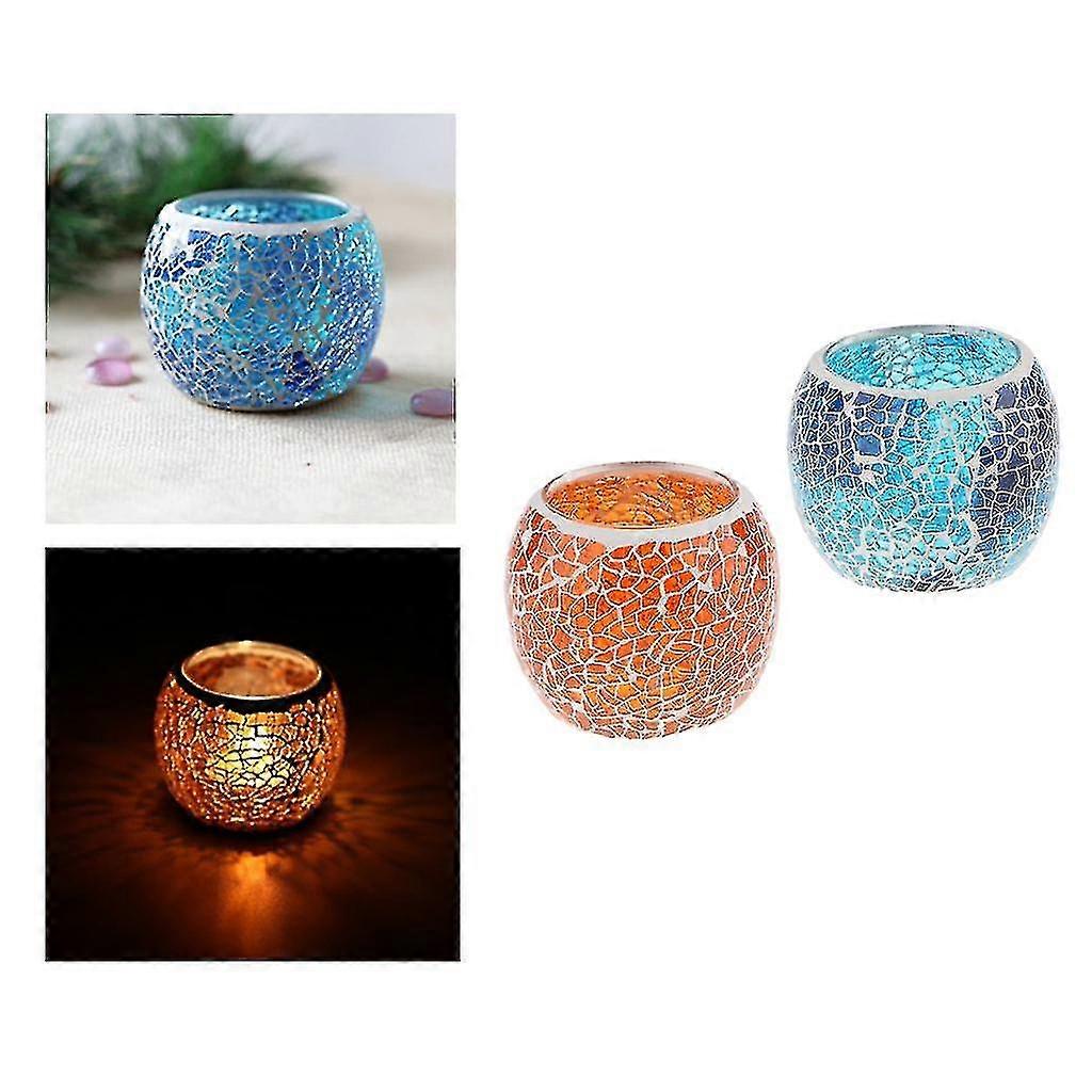 Mosaic Glass Votive Candle Holder Candelabra Candlestick Orange And Blue