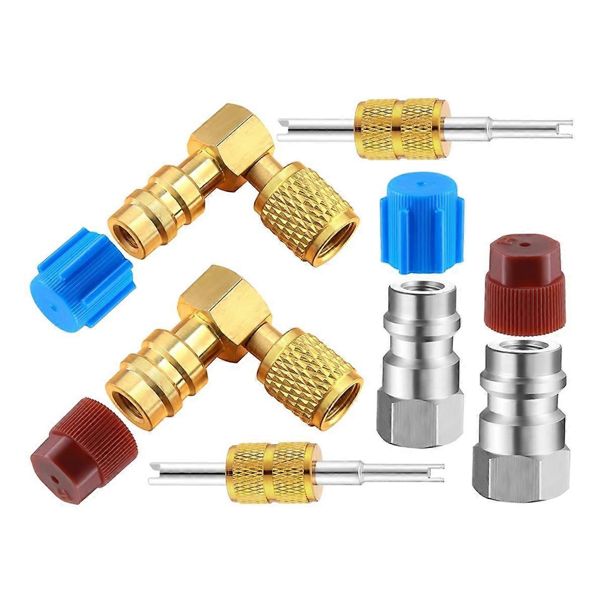 R12 to R134A AC Fitting Conversion Adapter Kit, Quick Coupler Valve A/C 90 Port Retrofit Adapter H