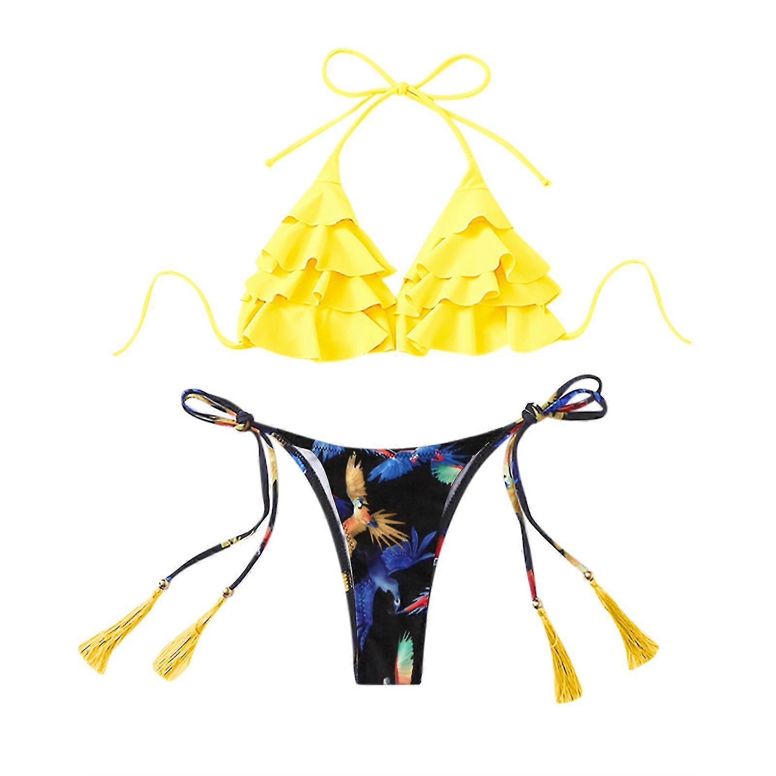 Frauen Gestreifter Push Up High Cut Hight Taille Halter Bikini Set Zweiteiliger Badeanzug