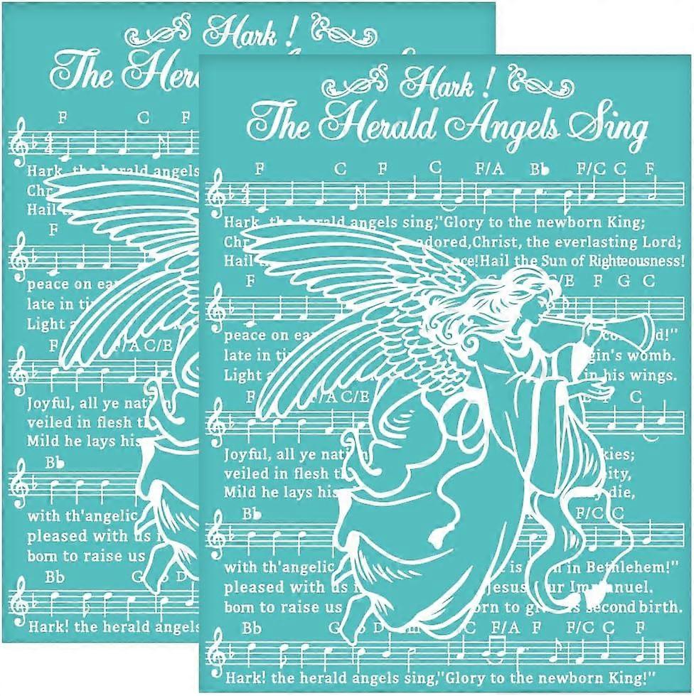 2Pcs 8.6x11 Inch Angel Sing Self-Adhesive Silk Screen Printing Stencil Sheet Music Silk Screen Stencil Hark! The Herald Angels Sing Mesh Stencils Tran