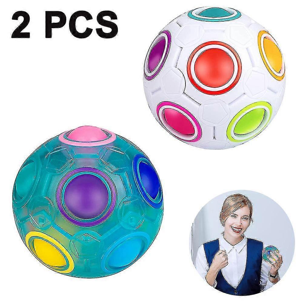 2 Pieces Magic Rainbow Ball Magic Cube Handheld Sensory Toy,white