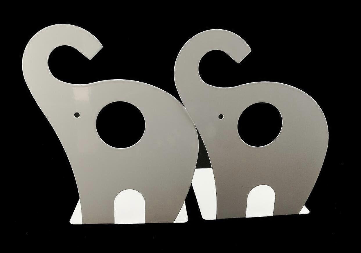Elephant Pattern Non-Slip Metal Bookends (White)13.5*12*19cm