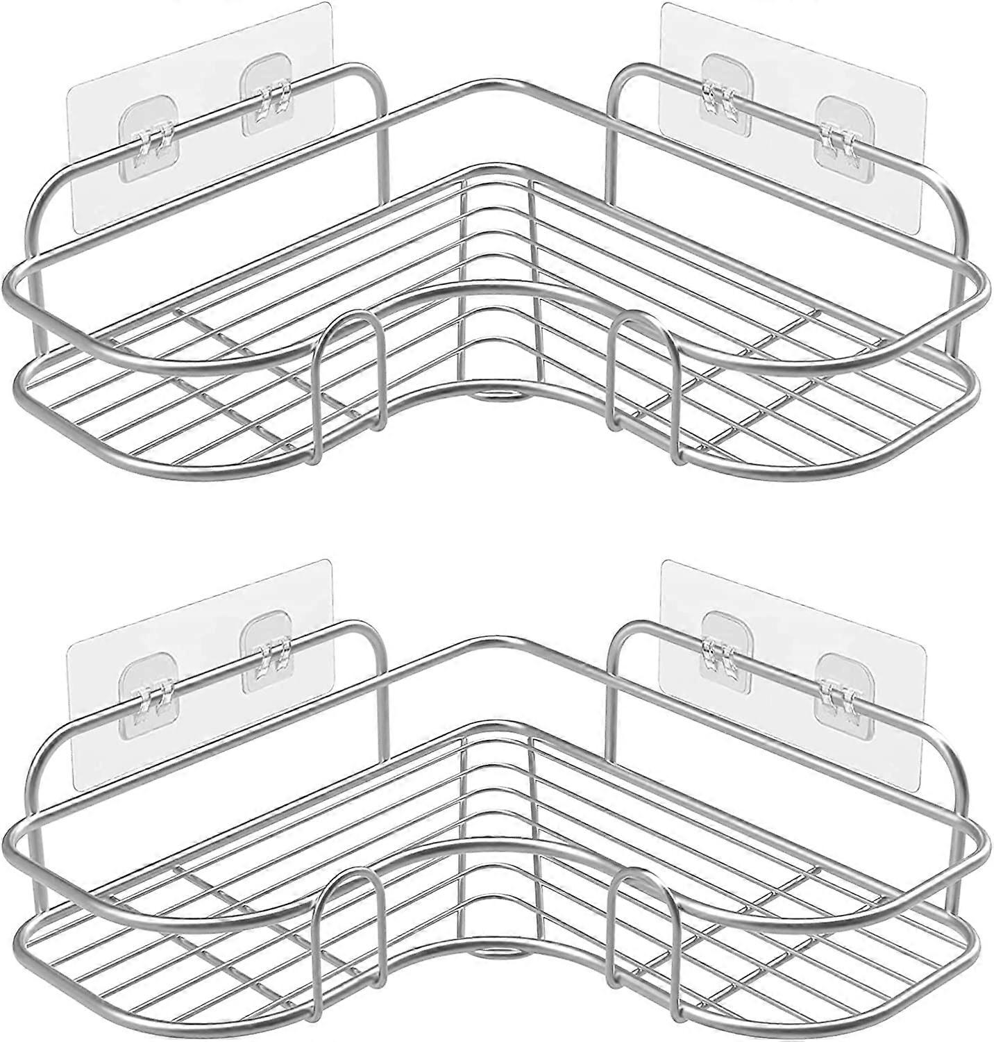 2 Pack Shower Corner Shelves No Drilling with 2 Self Adhesive Hooks