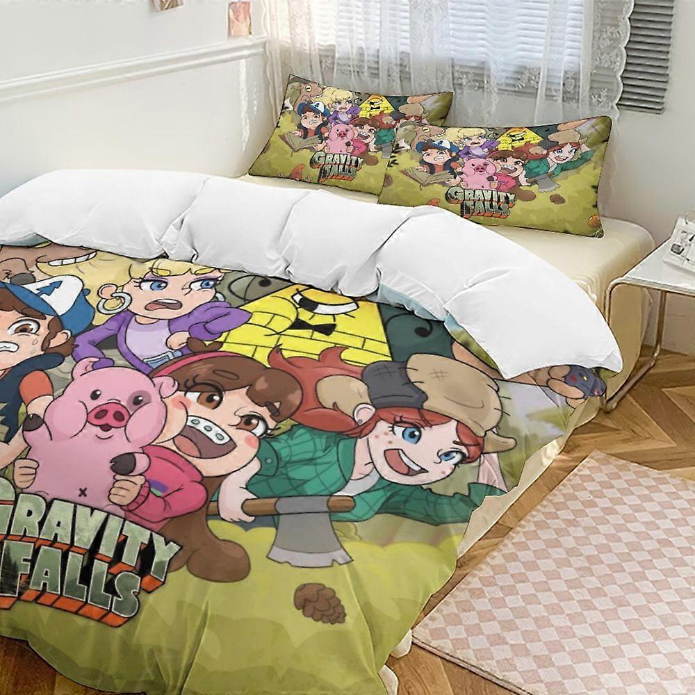v1963 Bed Sheets Bedding Gravity Falls 3-Piece Bedding Set Soft Warm And Comfortable Bed Set with 1 Duvet Cover And 2 Pillowcases Bed Sheets yuq1963