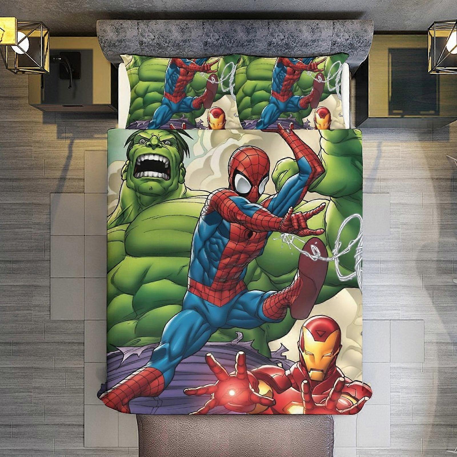 v596  Bed Sheets Bedding Spider-Man Adventures Super Heroes 3 Piece Sets Full/Queen Size - Reversible Microfiber Quilts with 2 Shams Soft Lightweight 
