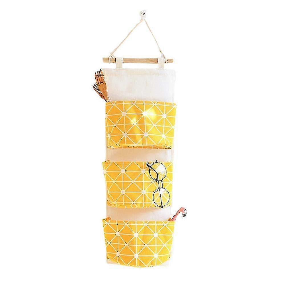 Hanging Organizer With 3 Pockets Ordering Systems Wall Door Utensil Bag Hanging Storage Children's Room Storage Bag Yellow(1 Piece)