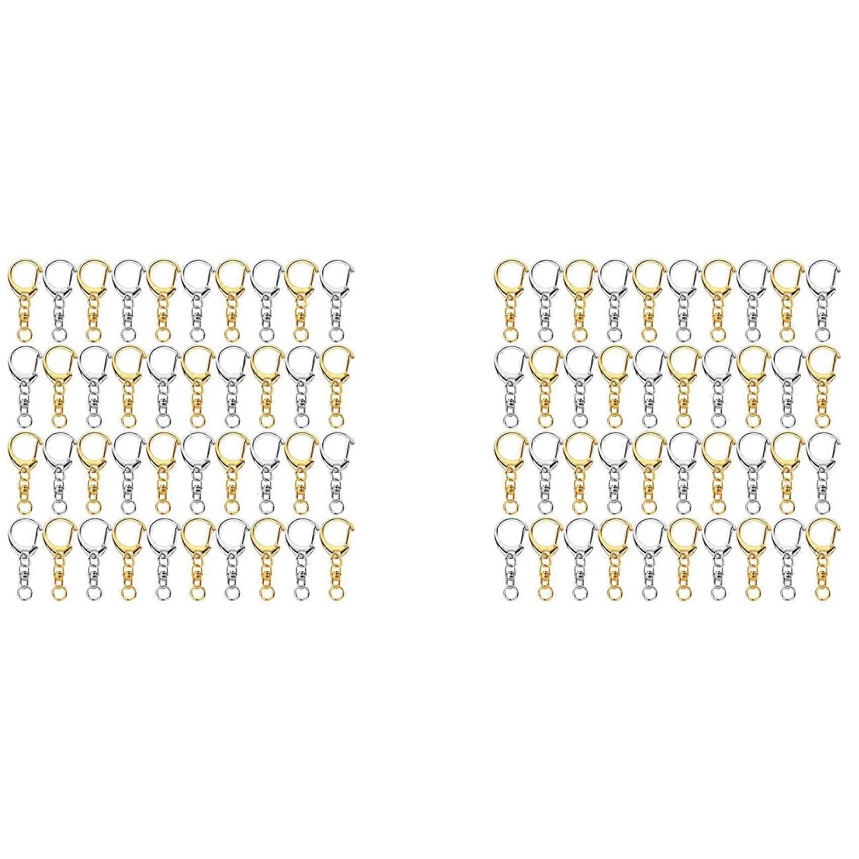 200 Piece D Hook Keychain Hardware with Jump Rings, Metal Split Key Ring Clips with Chain for Craft