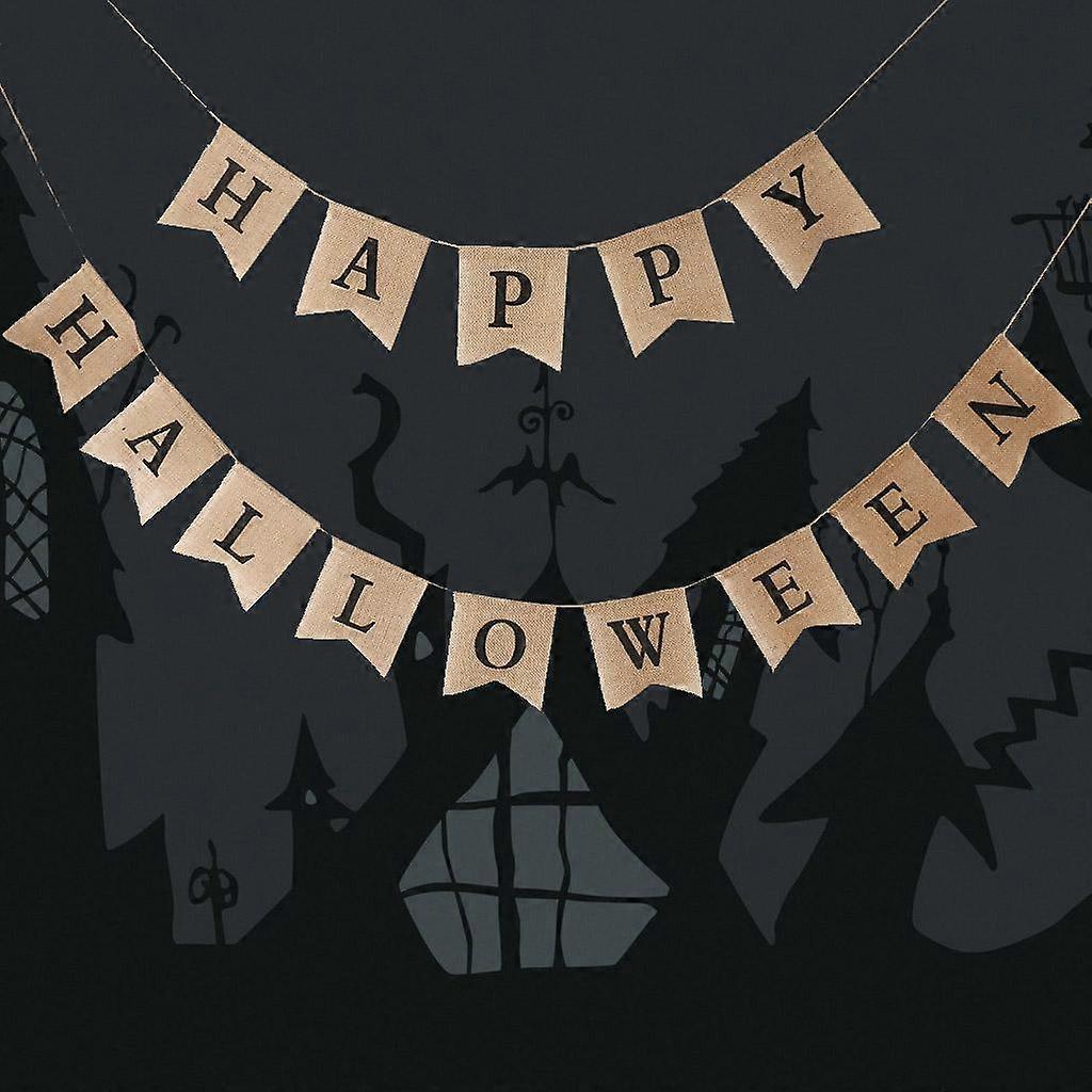 Rustic Happy Halloween Jute Hessian Burlap Bunting Shabby Chic Party Banner