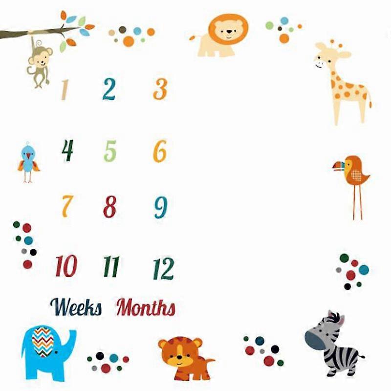 Newborn Monthly Growth Blanket Animal World Pattern