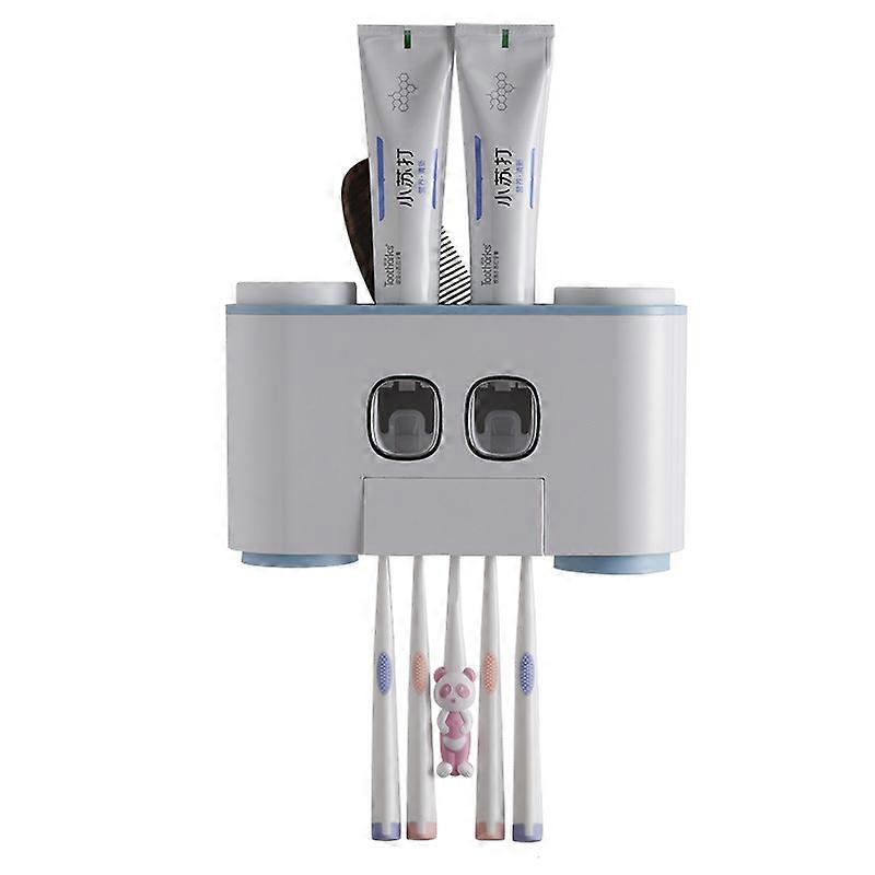 No-Drill Wall Mounted Toothbrush Holder, Toothpaste Dispenser and Multi-Function Slots for Bathroom, 2 Toothpaste Squeezers with 4 Cups