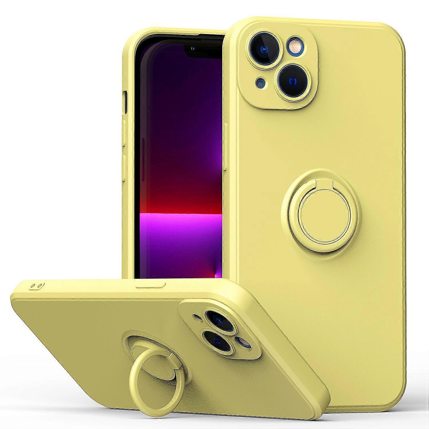 New Simple Color Phone Case For Iphone 13 Mini With Ring Stand, Metal Plate For Magnetic Charging, Soft Tpu Material, Shock Absorption Design, 360 Rot