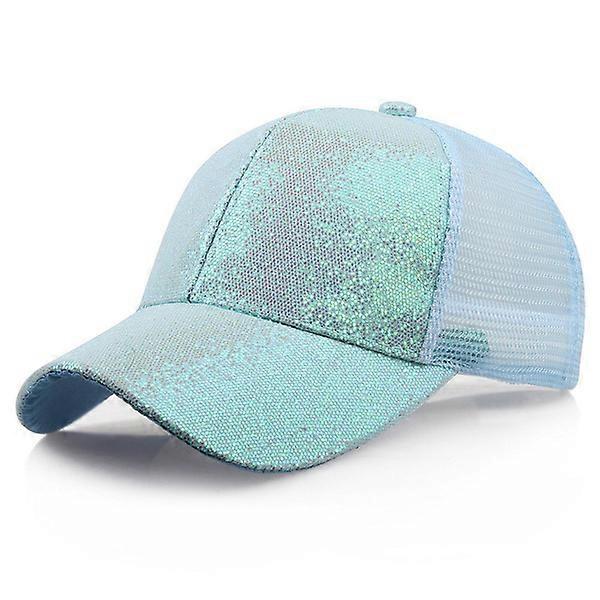 Ponytail Baseball Cap Sequins Shiny Messy Bun Snapback Hat (Blue)