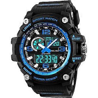 Blaue Herrenuhr, Wasserdichte Digitaluhr mit Countdown/Timer/Wecker, LED-Herren-Sportuhr