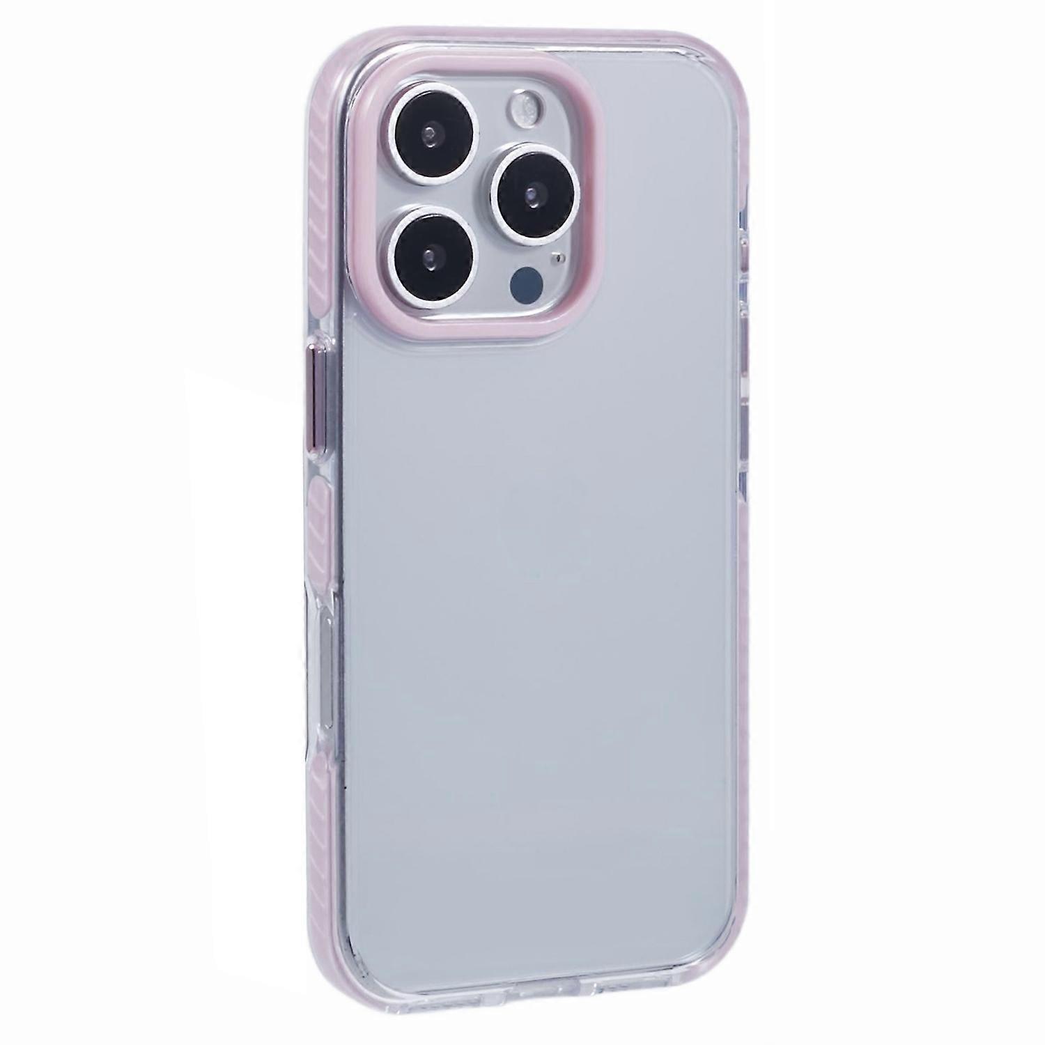For iPhone 16 Pro Max Clear Case TPU PC Shockproof Phone Back Cover - Pink