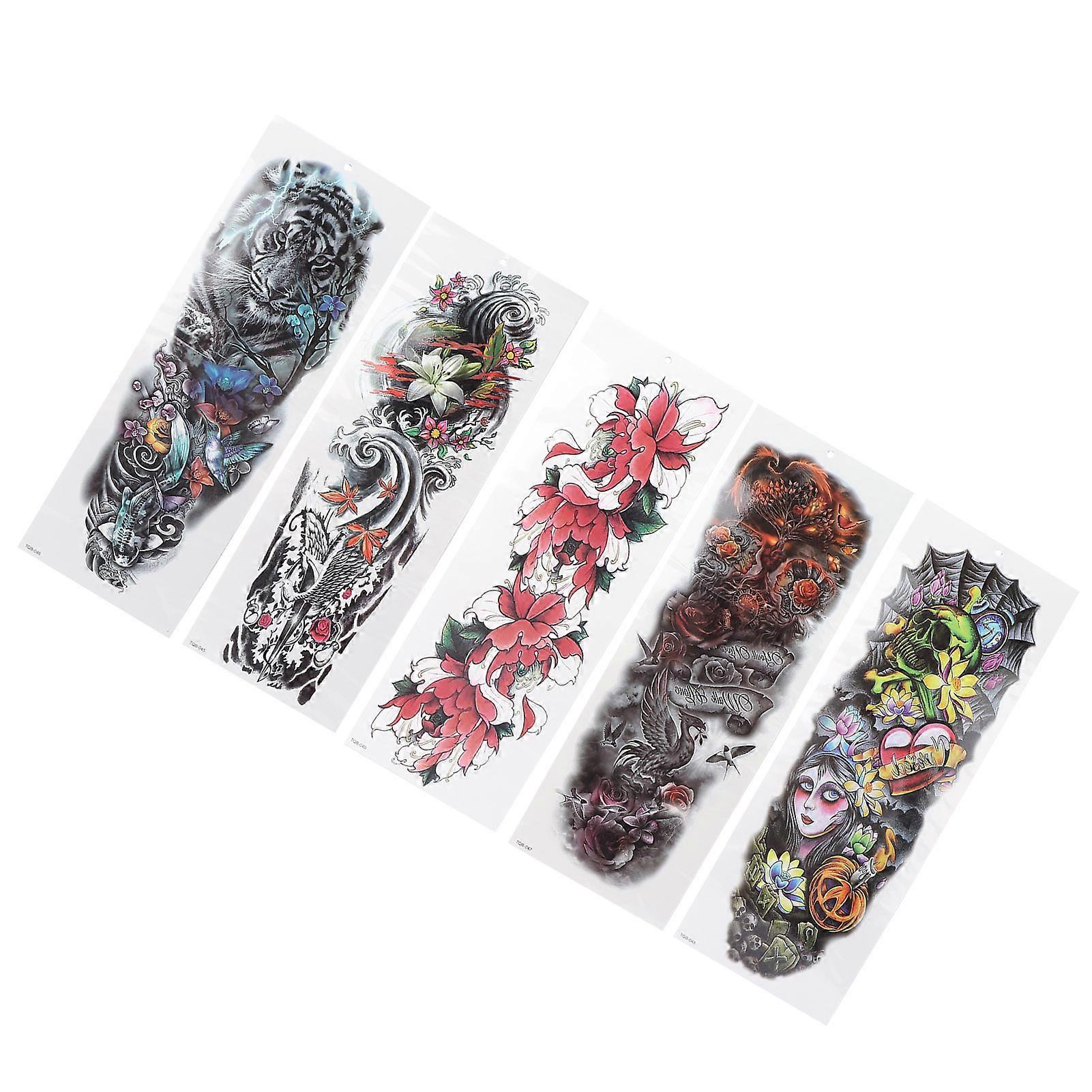 Waterproof Temporary Full Arm Tattoo Stickers with Unique Patterns - 5 Sheets