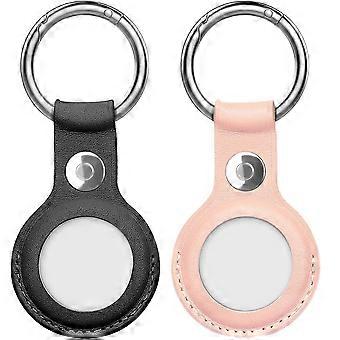 2-pack case voor Airtag, echt lederen case voor Airtags sleutelhanger lus, easy carry airtag houder cover voor sleutels, rugzakken, liner tassen