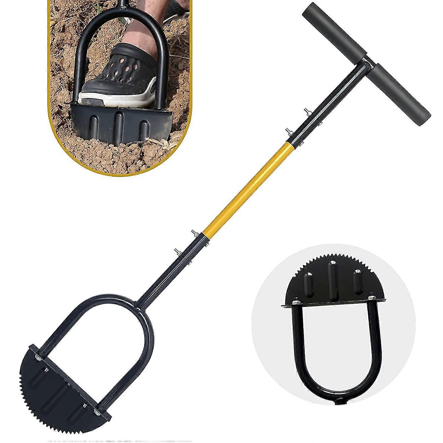 Manual Lawn Edger, Half Moon Grass Edger with T-Style Long Handle, Landscaping Step Edging Tool for Sidewalk, Driveway, Flower Beds