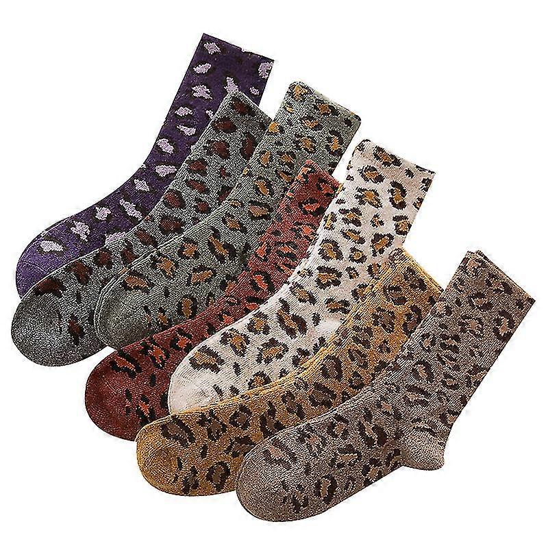 Femmes Épais Leopard Print Wool Socks 7pcs