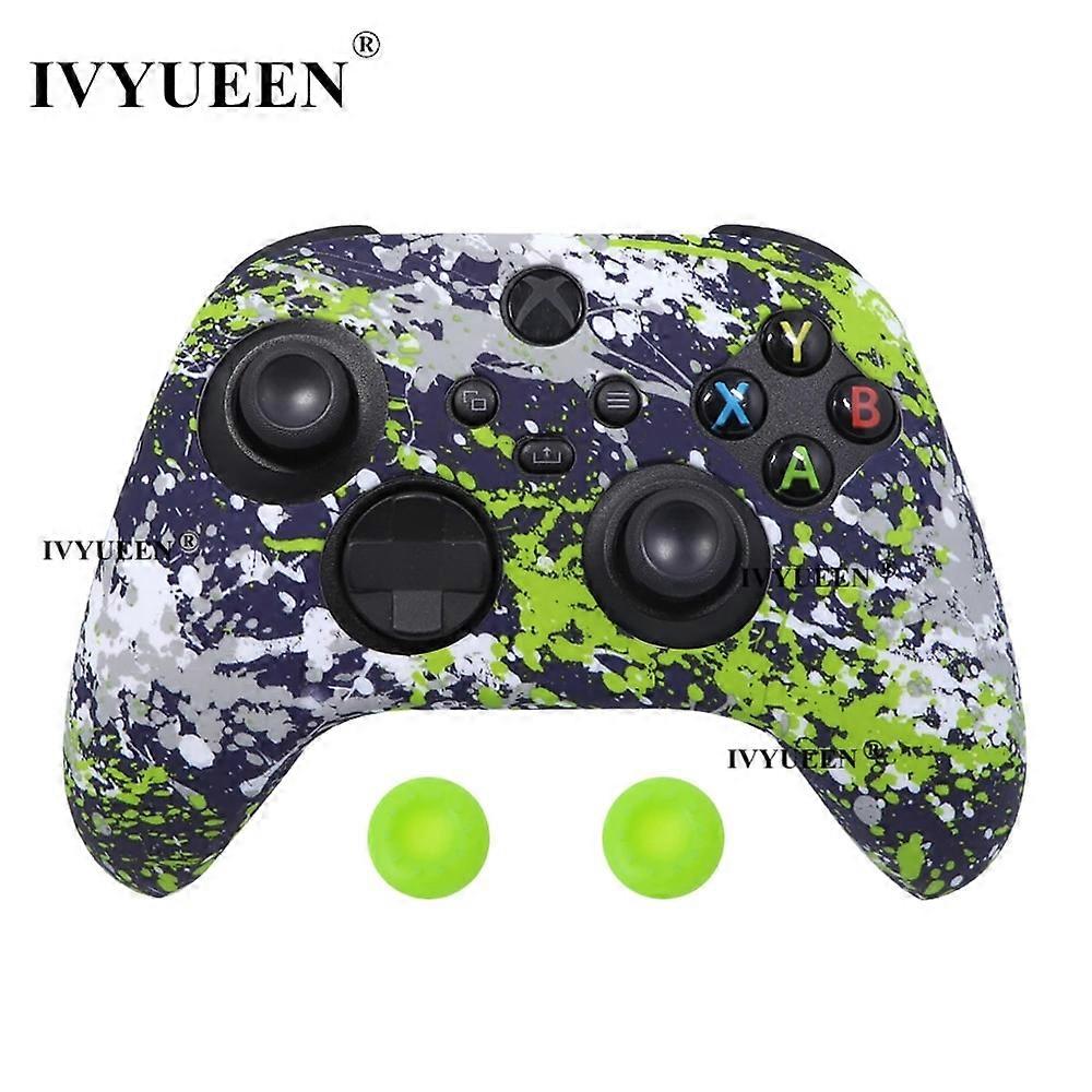 for XBox Series S X Wireless Controller Water Transfer Printing Protective Silicone Case Skin with Thumb Stick Grip Caps