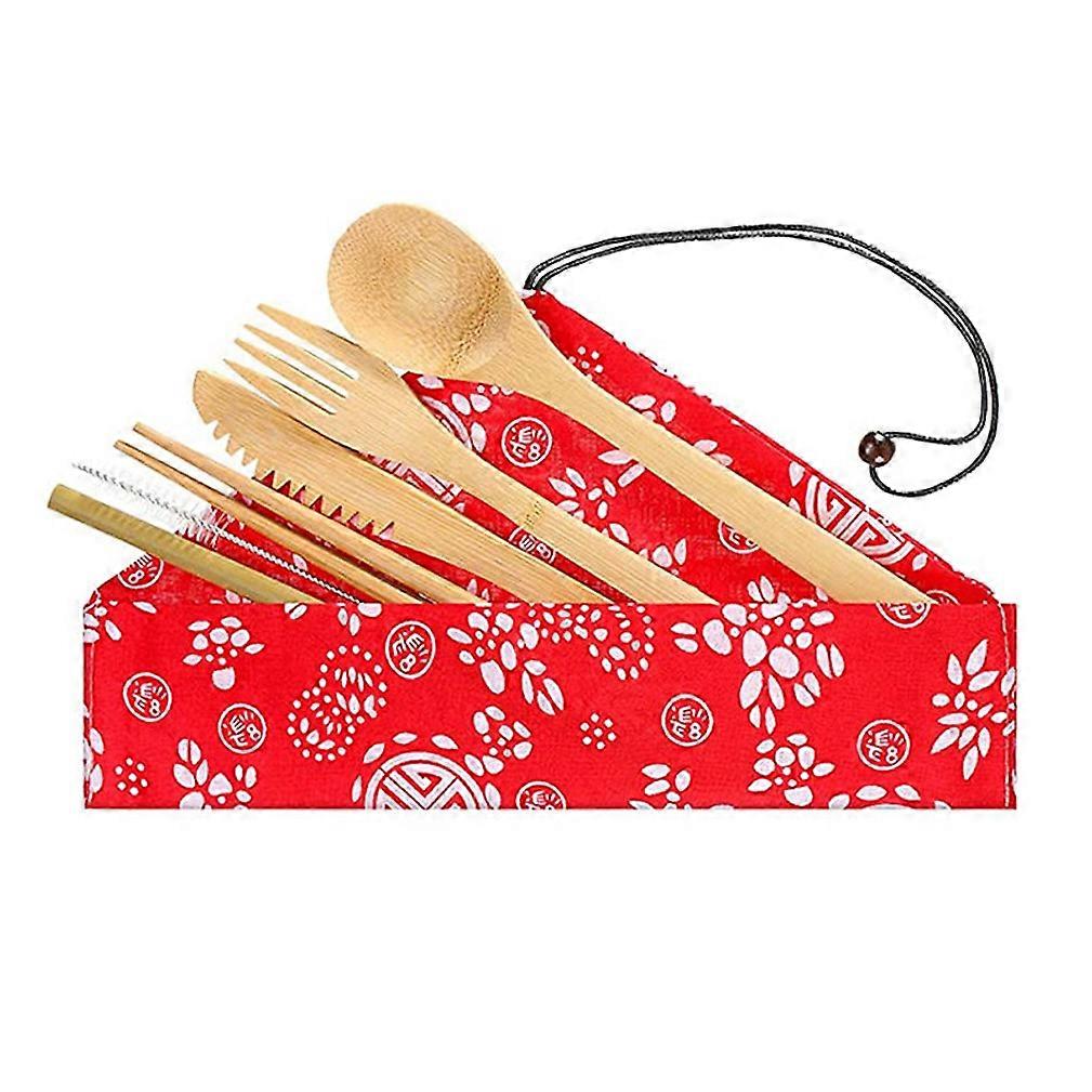 6pcs Cutlery Set Tableware Tableware Spoon Knife Fork Chopsticks Straw Bamboo