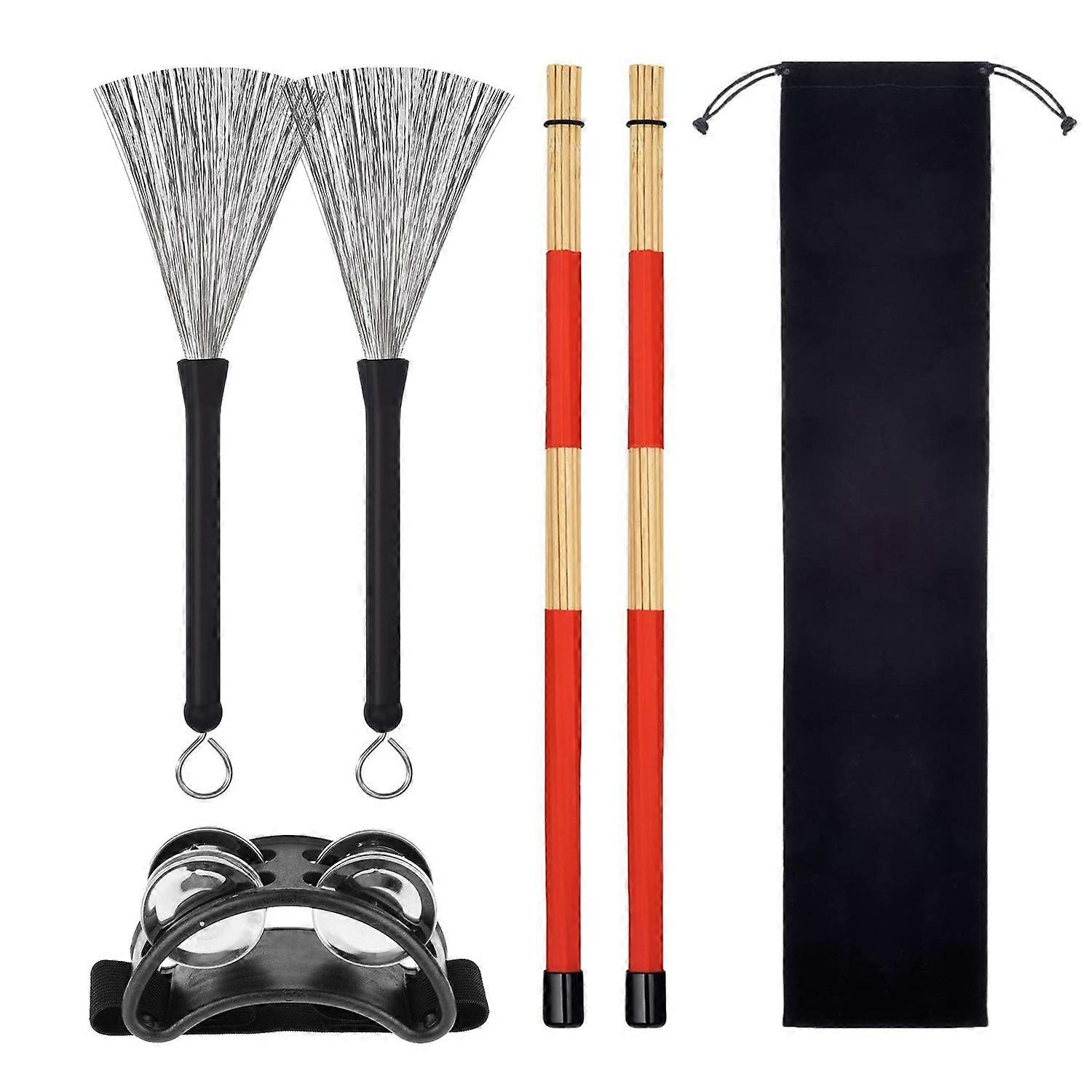 4Pcs Drum Professional Wooden Acoustic Drum Brushes Drum Sticks Tools Kit for Lovers Drum Players