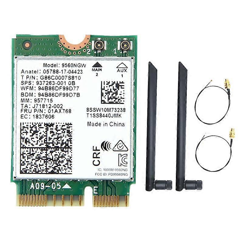9560NGW WiFi-kaart + 2XAntenna 1730 Mbps draadloze AC 9560 2.4G + 5G BT 5.0 802.11Ac M.2 CNVI 9560NGW draadloze adapter