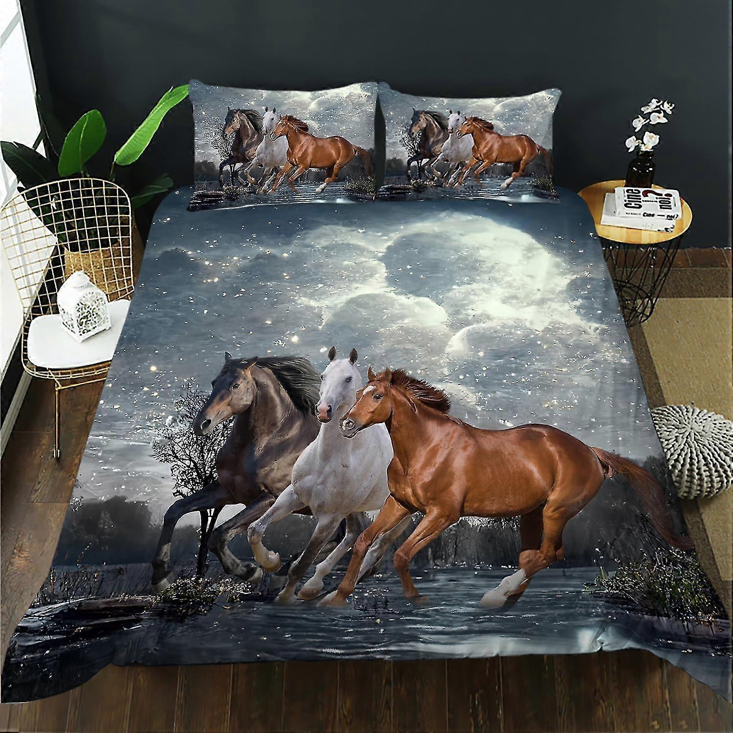 b807 Lençóis Galopando Cavalo Edredom Capa de Edredom Conjunto de Cama de 3 Peças 1 Capa de Colcha e 2 Fronhas Lençóis gb807