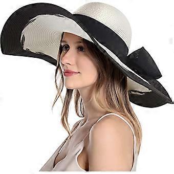 Sombrero de paja de ala ancha para mujer con protección UV, sombrero de verano plegable enrollable para mujer