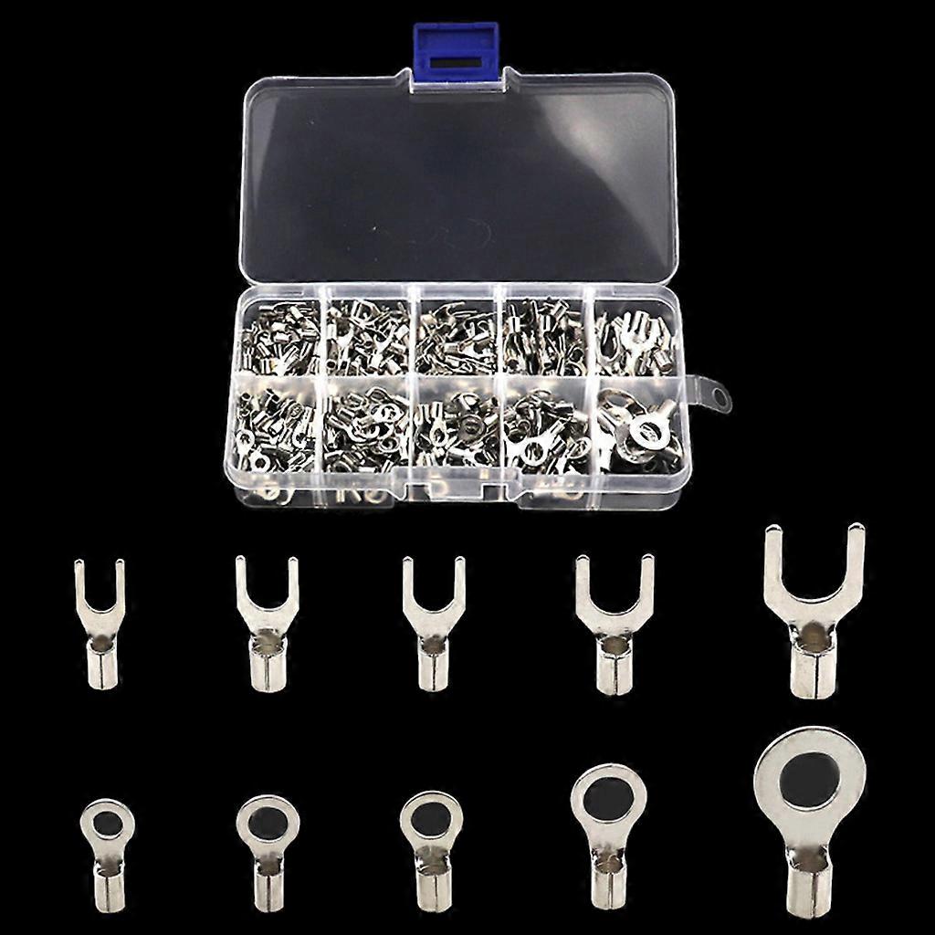 320 Pcs Small Stud Ring Fork Terminals Tinned Brass Non-Insulated Connectors