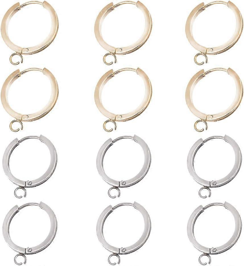 12Pcs 2 Colors Huggie Hoop Earring with Loop Round Earring Hooks Huggie Earring Findings 18mm Stainless Steel Leverback Earring Findings for Earring D