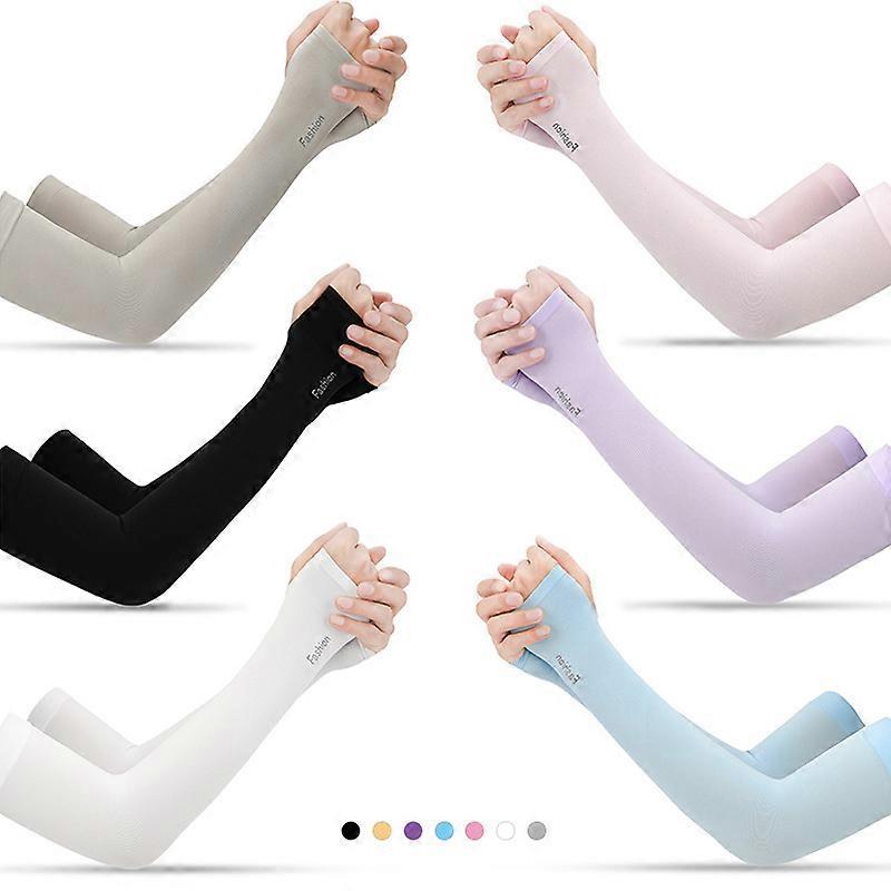 6 Pairs UV Sun Protection Arm Sleeves Ice Silk Cooling Sleeves with Thumb Hole Comfortable Long Sleeves Cover
