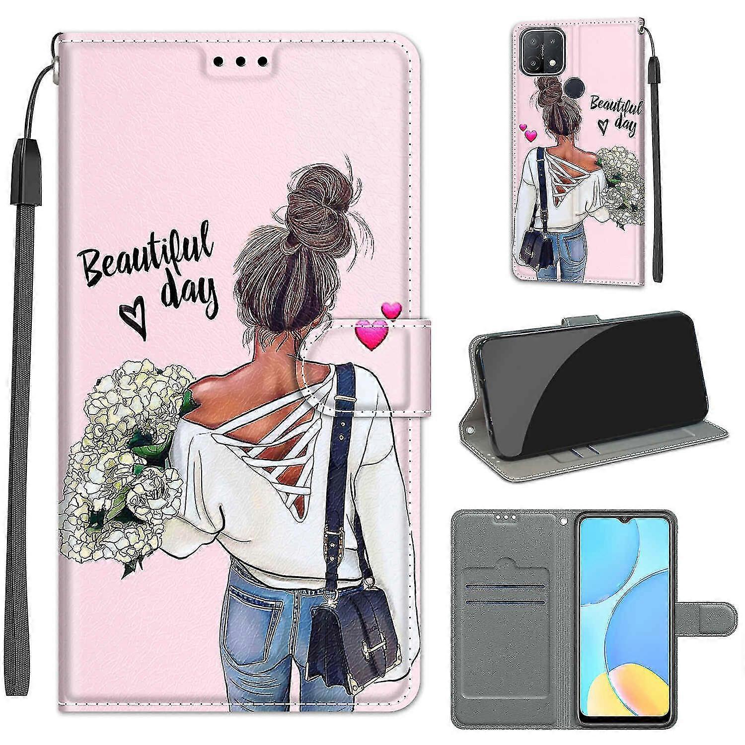 Oppo A15/a15s blomma och flicka magnetisk moblie fall